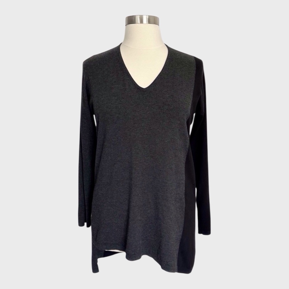 Eileen Fisher Colorblock V Neck Knit Tunic Sweater